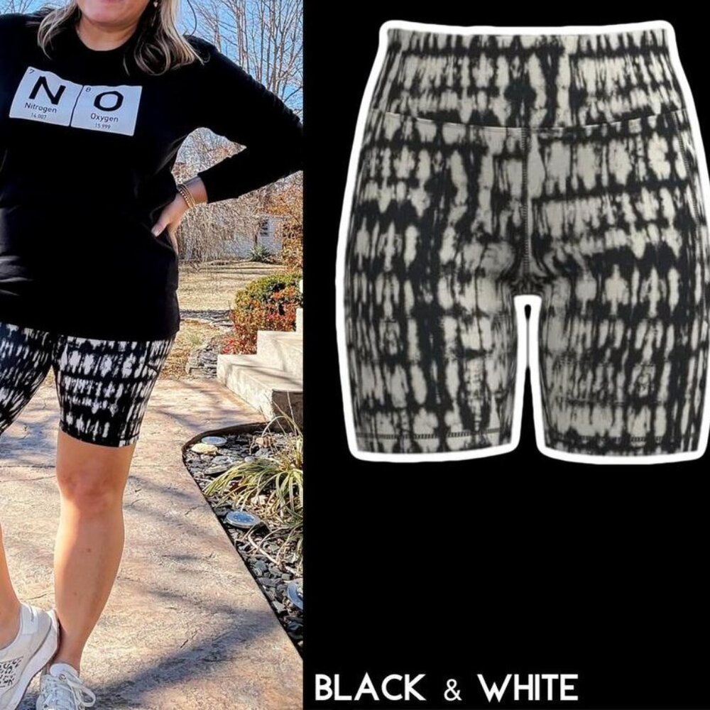 NEW M LuLaRoe Rise Driven Shorts Pockets Black White High‎ Waisted Work Out NWT